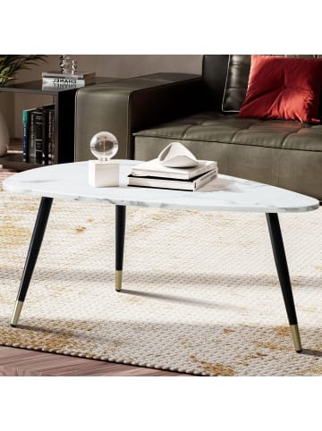 KADIMA DESIGN Couchtisch 90x60x41 cm mit Marmor Optik , Dreibein in Weiß