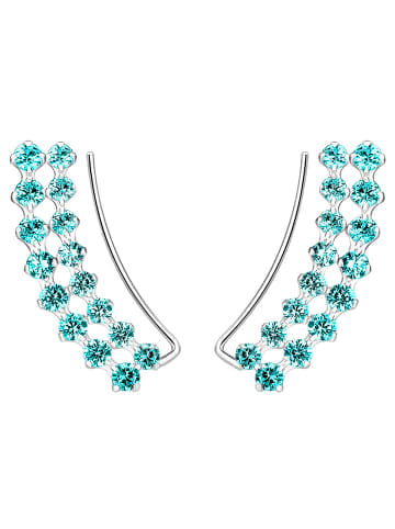 Alexander York Ohrringe EINHÄNGER Zirkonia 2-reihig aqua in 925 Sterling Silber, 2-tlg.