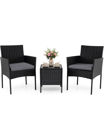 COSTWAY 3 tlg. Polyrattan Gartenmöbel Set in Grau