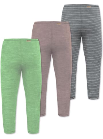 Normani Outdoor Sports 3er Pack Baby Merino Unterhose mit Füßen in Grau/Rosa/Grün