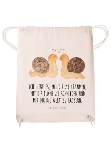 Mr. & Mrs. Panda Baumwollbeutel Schnecken Liebe mit Spruch in Creme