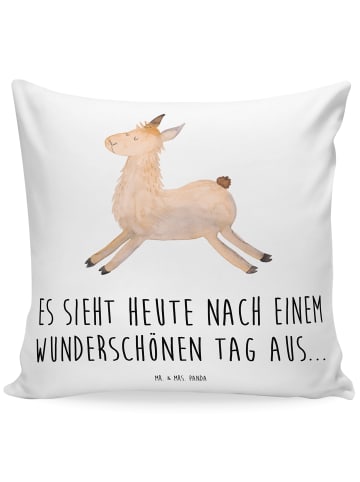 Mr. & Mrs. Panda Deko Kissen Lama Springen mit Spruch in Weiß