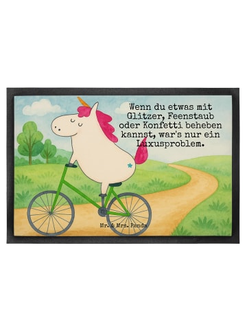Mr. & Mrs. Panda Schmutzmatte Einhorn Radfahrer Design mit Spruch in Weiß