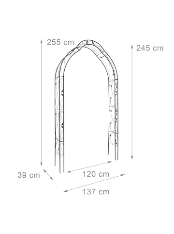 relaxdays Rosenbogen in Schwarz - (B)137 x (H)255 x (T)39 cm