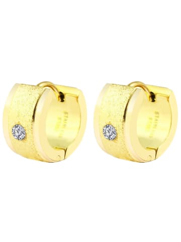 Adeliás Damen Ohrringe – Klappcreole aus Edelstahl mit Strass Steinchen in gold
