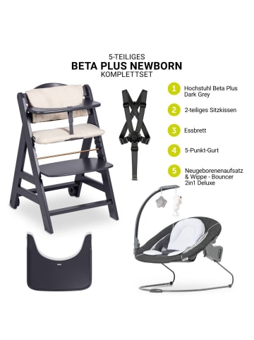Hauck Beta Plus Dark Grey 5-tlg. Newborn Set - Hochstuhl in grau