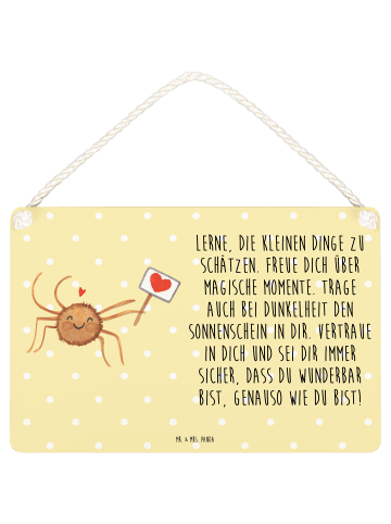Mr. & Mrs. Panda Holztafel Spinne Agathe Motivation mit Spruch in Gelb Pastell