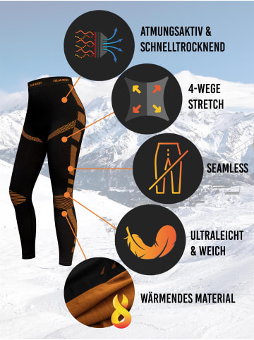 normani 2 x Thermounterhose Lange Skiunterwäsche für Damen in Schwarz/Orange