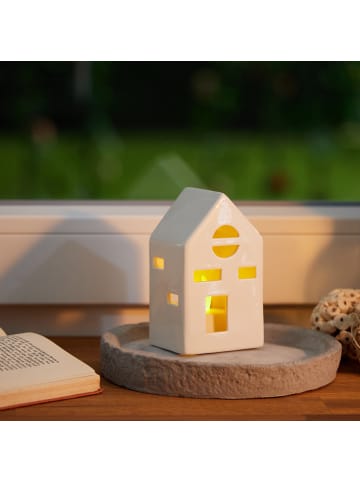 relaxdays Teelichthaus in Weiß - (B)7 x (H)12,5 x (T)6 cm