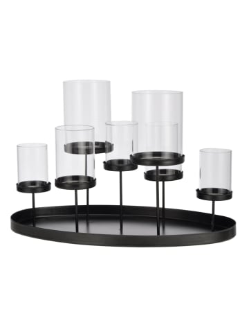 MARELIDA Kerzenhalter für 7 Kerzen Teelichthalter oval in schwarz