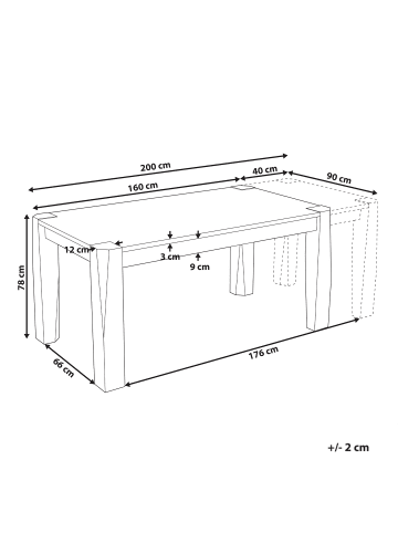 Beliani Ausziehbarer Tisch MISSION in Braun - (W) 90 x (H) 78 x (L) 160 cm