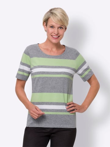 Sieh an! Kurzarmshirt in grau-meliert-reseda-gestreift