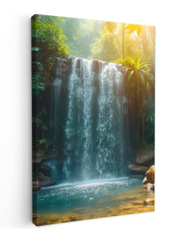 OnlyWow Leinwand Bilder Wasserfall Sonnenstrahlen