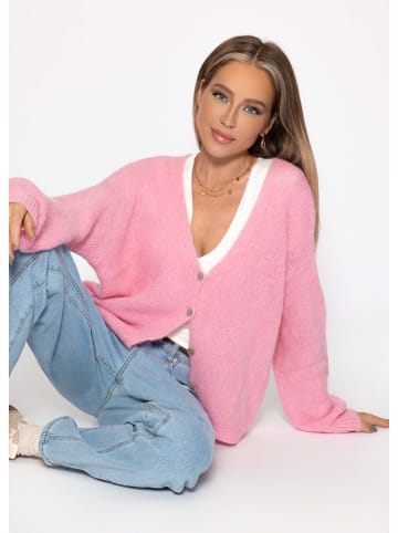 SASSYCLASSY Cardigan mit V-Ausschnitt und Knopfleiste in Rosa