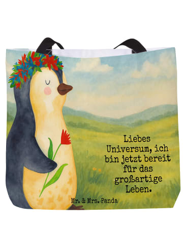 Mr. & Mrs. Panda Tasche Pinguin Blumen Design mit Spruch in Weiß