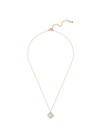 Lulu & Jane Halskette Kleeblatt aus Messing mit Zirkonia Perlmutt in gelbgold