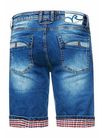 Rusty Neal Blue Used Jeans Shorts mit Karomuster "SATTO" in Blau