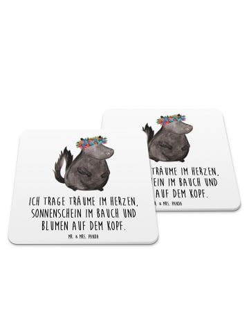 Mr. & Mrs. Panda Tischuntersetzer Stinktier  mit Spruch in Weiß