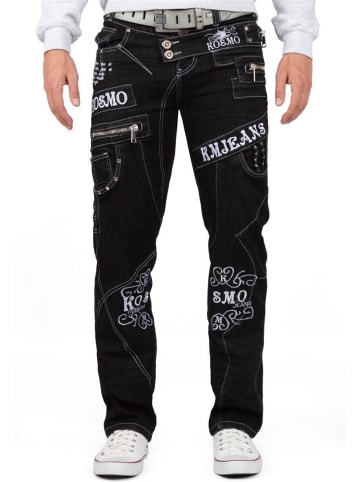 KOSMO LUPO Herren Regular Fit Jeans Stonewashed in Black