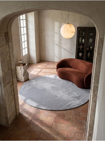 KADIMA DESIGN Teppich rund Uni rutschhemmend pflegeleicht Wohnzimmer Schlafzimmer in Grau