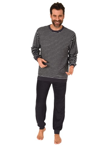 NORMANN Frottee Schlafanzug lang Pyjama RingelMuster - 82343 in dunkelgrau