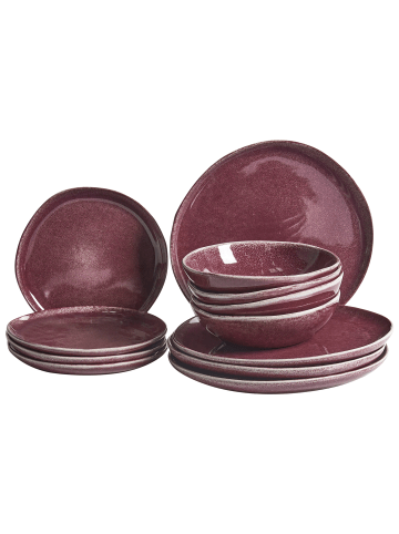 Beliani 12-tlg Tafelservice HOPS in Rot