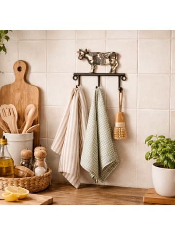 AltoBelli Wandhaken MUCCA Metall KUH Schwarz Weiß mit 3 Haken 15x12 cm