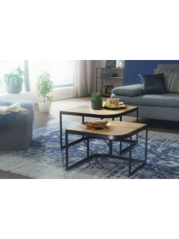 KADIMA DESIGN Couchtisch 2er Set Mango Massivholz / Metall Wohnzimmertisch Hell in Hellbraun