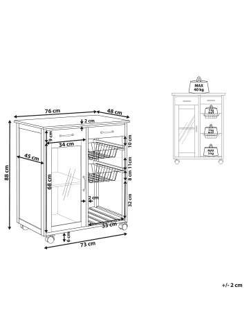 Beliani Servierwagen BOVES in Weiß/Braun - (W) 76 x (H) 88 x (L) 48 cm