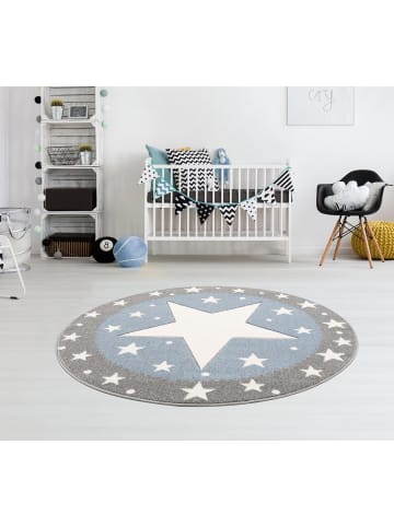 Livone Kinderteppich SHOOTINGSTAR Border in silbergrau/blau rund