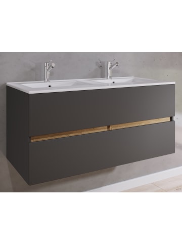 VCM  2 tlg. Badmöbel-Set mit Waschbecken Cosila-I 112cm in Anthrazit / Honig-Eiche