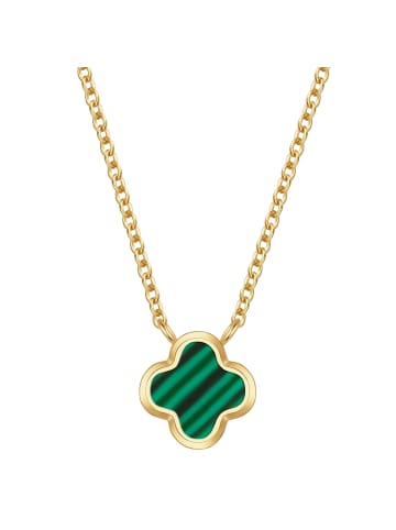 Glanzstücke München Halskette Kleeblatt aus Edelstahl mit Malachit (synth.) in gelbgold