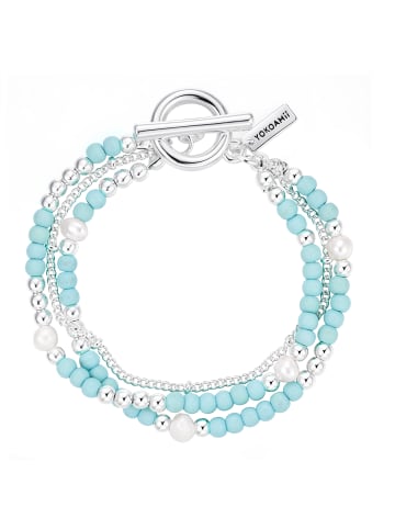 Yokoamii Armband aus Metall-Legierung mit Naturstein und Süßwasser-Zuchtperle in silber