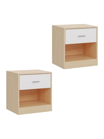 relaxdays 2 x Nachttisch in Natur/ Weiß - (B)39 x (H)41 x (T)28 cm