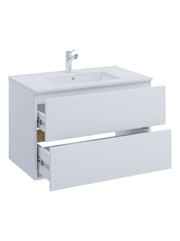 VCM  2 tlg. Badmöbel-Set mit Waschbecken Cosila-I 81 cm in Weiß / Honig-Eiche