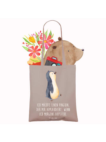 Mr. & Mrs. Panda Schultertasche Pinguin mHerzieren mit Spruch in Braun Pastell