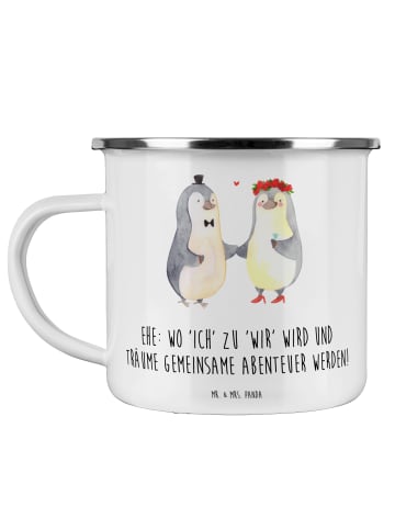 Mr. & Mrs. Panda Campingtasse Hochzeitsfeier Abenteuer mit Spruch in Weiß