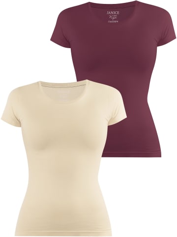 Janice 2 x Damen T-Shirt Nysa in Beige/Burgund