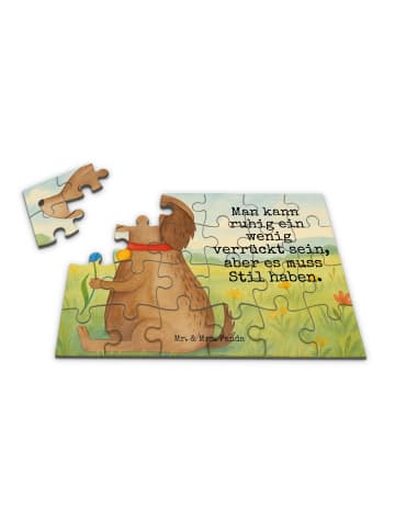 Mr. & Mrs. Panda Puzzle Hund Blume Design mit Spruch in Weiß