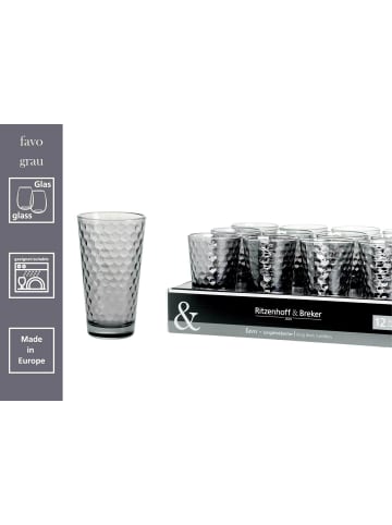 Ritzenhoff & Breker 12er Set Longdrinkgläser Favo 400 ml in Grau