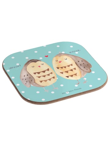 Mr. & Mrs. Panda Untersetzer für Gläser Eulen Liebe ohne Spruch in Türkis Pastell