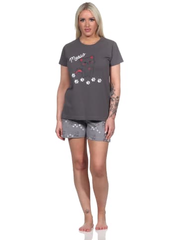 NORMANN Shorty Pyjama Schlafanzug Katzen    - 73919 in dunkelgrau