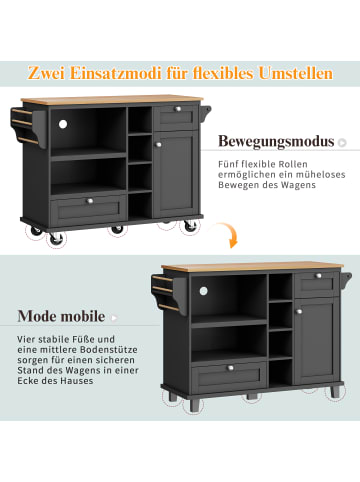 ABRIHOME Beweglicher Küchenwagen mit Schubladen und Lagerschränken in Schwarz