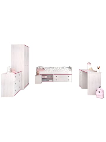 58 aufm Kessel KINDERZIMMER-SET Pabloma 36b 5-tlg. Holznachbildung Kiefer Weiß/Pink