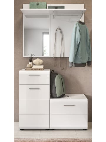 Inn.Furn Garderobe Set 3-teilig weiß Hochglanz 98 cm, Flurgarderobe kompakt