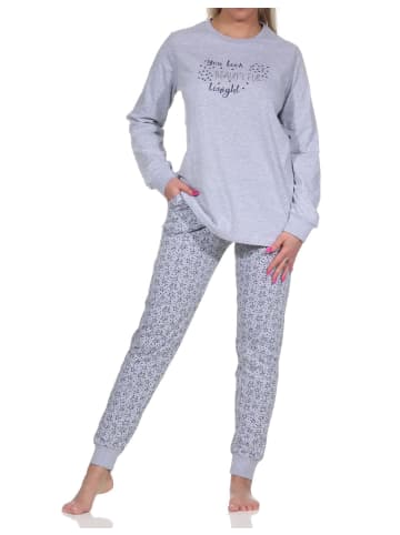 NORMANN Schlafanzug Pyjama langarm Bündchen Sterne - 75641 in Grau