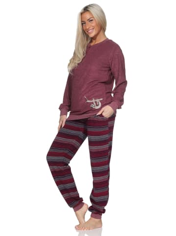NORMANN Frottee Schlafanzug langarm Bündchen Tiermotiv in beere