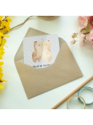 Mr. & Mrs. Panda Grußkarte Bären Schwestern mit Spruch in Grau Pastell