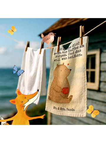 Mr. & Mrs. Panda Handtuch Bär Morgenkaffee Design mit Spruch in Weiß