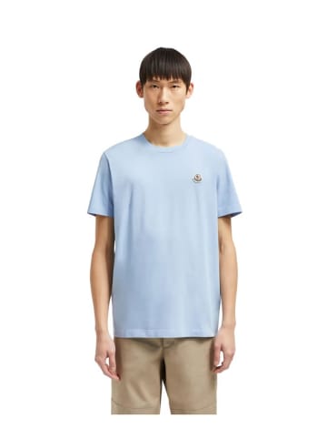 Moncler Cotton T-Shirt Hellblau mit Logopatch
